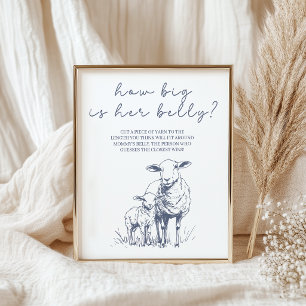 Vintage Country Big Is Her Belly Baby Shower Game Poster