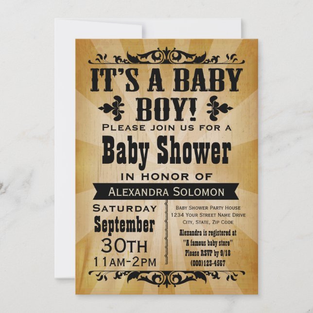 Vintage Country Boy Baby Shower Invitation (Front)
