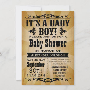 Vintage Country Boy Baby Shower Invitation