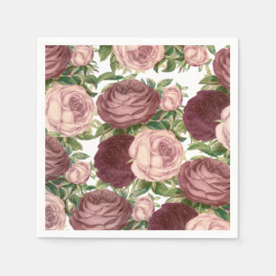 Vintage country chic burgundy pink roses flowers napkin