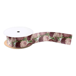 Vintage country chic burgundy pink roses flowers satin ribbon