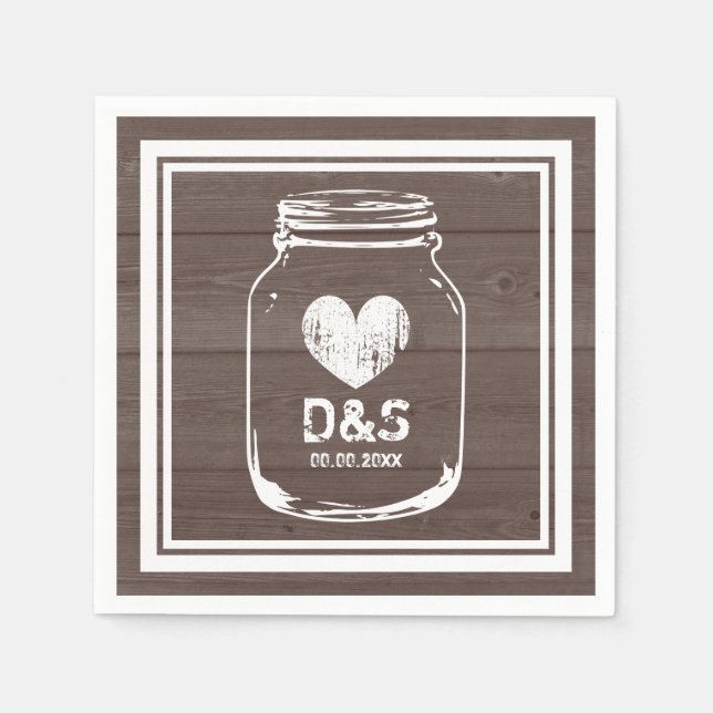 Vintage country chic mason jar wedding napkins (Front)