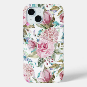 Vintage Country Chic Pink Teal Lavender Floral iPhone 15 Case