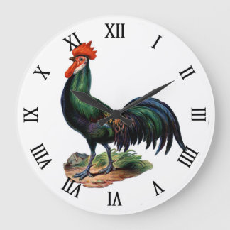 Vintage Country Chic Proud Colourful Rooster Large Clock