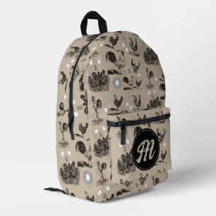 Vintage Country Chicken Rooster Egg Monogram Printed Backpack
