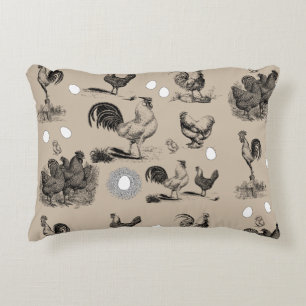 Vintage Country Chicken Rooster Egg Pattern  Decorative Cushion