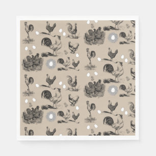 Vintage Country Chicken Rooster Egg Pattern Napkin
