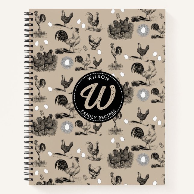 Vintage Country Chicken Rooster Egg Recipe Notebook (Front)