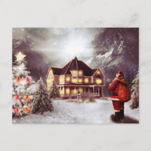 Vintage Country Christmas Cabin Holiday Postcard