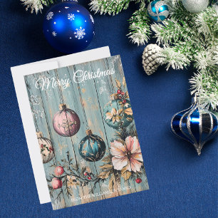 Vintage Country Christmas Rustic Farmhouse Wood  Holiday Card