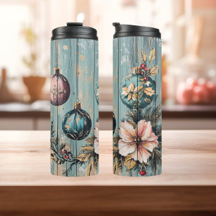 Vintage Country Christmas Rustic Farmhouse Wood Thermal Tumbler