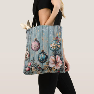 Vintage Country Christmas Rustic Farmhouse Wood Tote Bag
