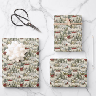 Vintage Country Christmas Scene Wrapping Paper Sheet
