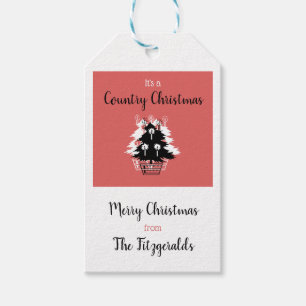 Vintage Country Christmas Tree Red Gift Tags