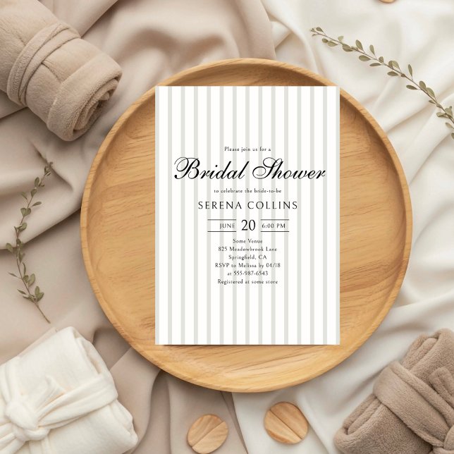 Vintage Country Club Striped Sage Bridal Shower Invitation (Creator Uploaded)