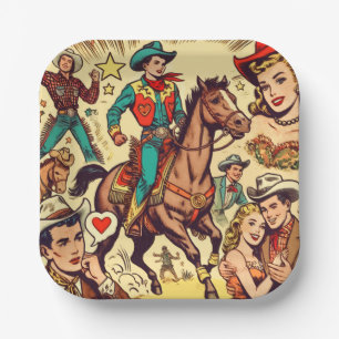 Vintage Country Comics Illustration Paper Plate
