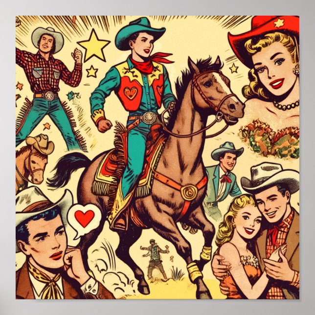Vintage Country Comics Illustration Poster (Front)