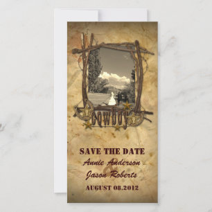 Vintage country cowboy wedding  photocard save the date