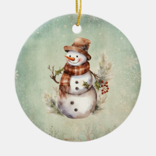 Vintage country cute Snowman Ceramic Tree Decoration