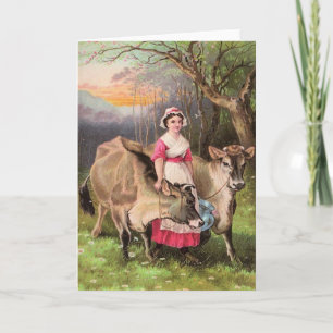 Vintage Country Dairy Farm Girl Greeting Card