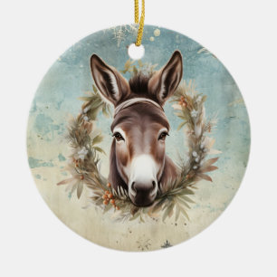 Vintage country Donkey Christmas Ceramic Tree Decoration