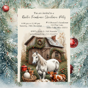 Vintage Country Farm Horse Rustic Christmas Party  Invitation