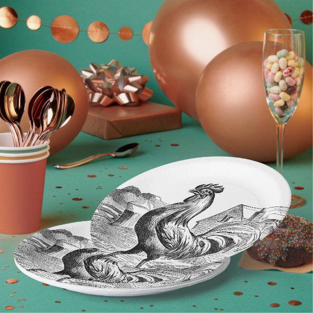 Vintage Country farm rooster party Paper Plate (Multi)