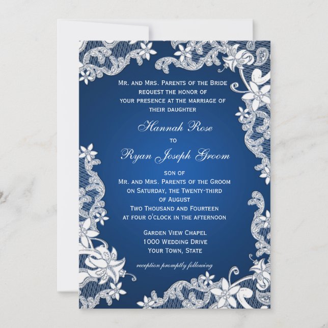 Vintage Country Floral Design Blue Invitation (Front)