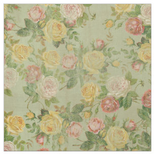 Vintage Country Floral Pink and Green Rustic Print Fabric