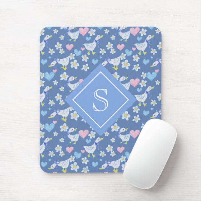 Vintage Country Geese Pattern Monogram Mouse Mat (With Mouse)