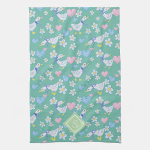 Vintage Country Geese Pattern Monogram Tea Towel