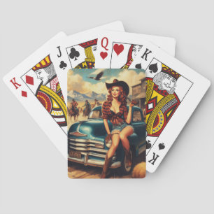 Vintage Country Girl Illustration Playing Cards