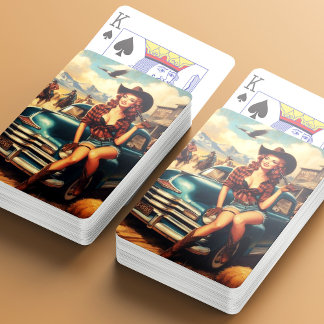 Vintage Country Girl Illustration Playing Cards