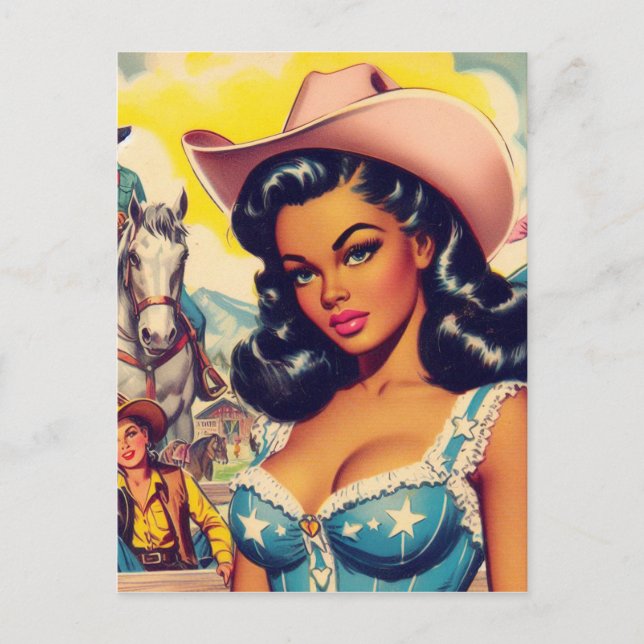 Vintage Country Girl Illustration Postcard (Front)