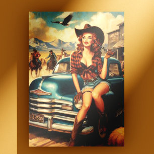 Vintage Country Girl Illustration Postcard