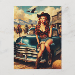 Vintage Country Girl Illustration Postcard