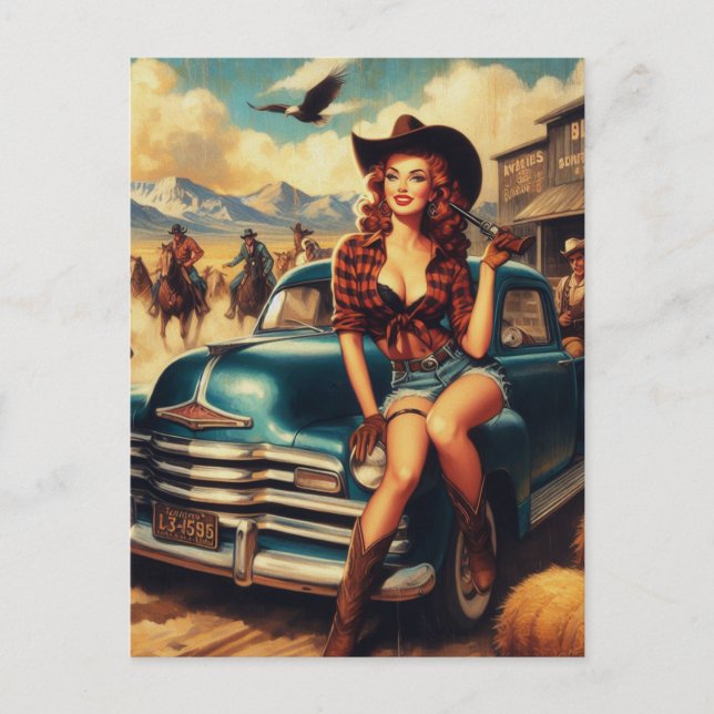 Vintage Country Girl Illustration Postcard (Front)