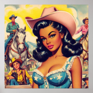 Vintage Country Girl Illustration Poster