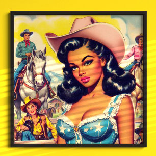 Vintage Country Girl Illustration Poster