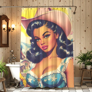 Vintage Country Girl Illustration Shower Curtain