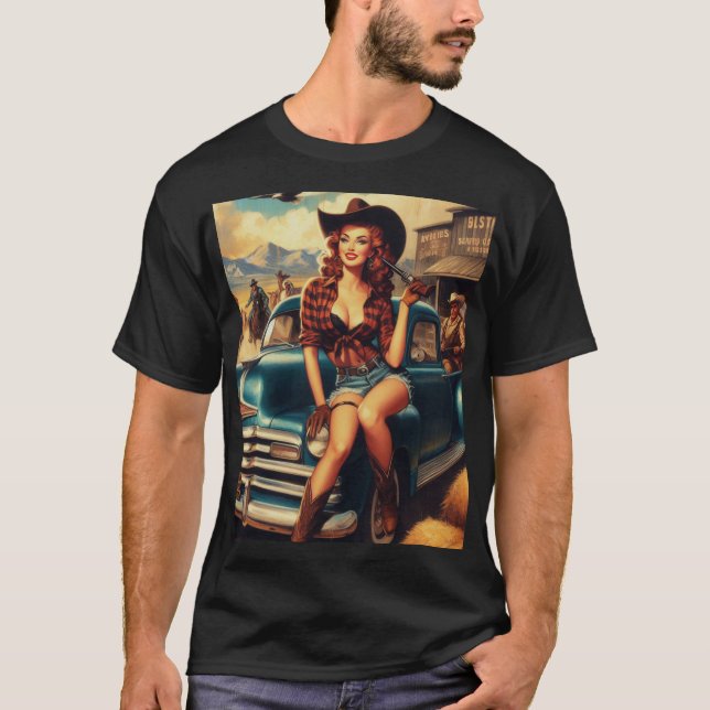 Vintage Country Girl Illustration T-Shirt (Front)