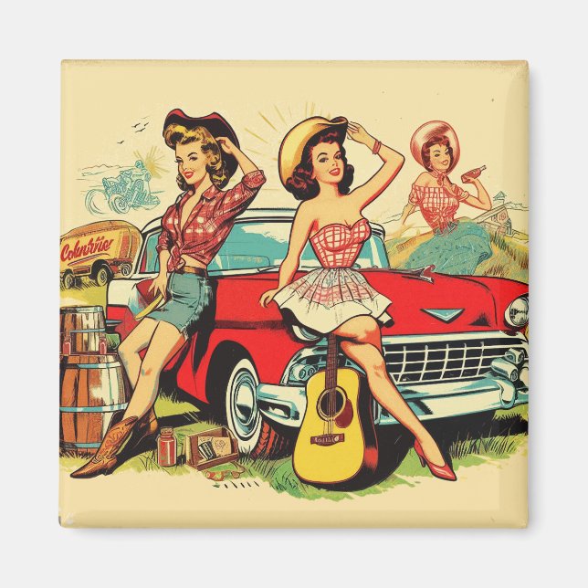 Vintage Country Girls Magnet (Front)