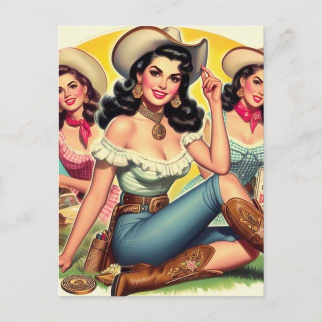 Vintage Country Girls Postcard (Front)