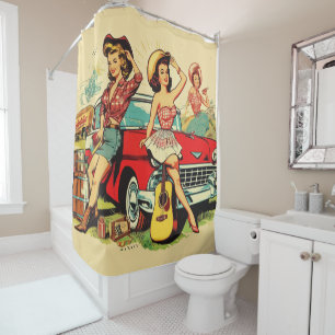 Vintage Country Girls Shower Curtain