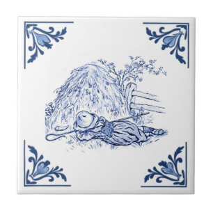 Vintage Country Haystack Sleep Delft Blue & White Tile