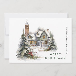 Vintage Country House Christmas Tree Corporate Holiday Card