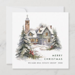Vintage Country House Christmas Tree Corporate Holiday Card