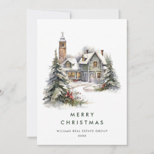 Vintage Country House Christmas Tree Corporate Holiday Card