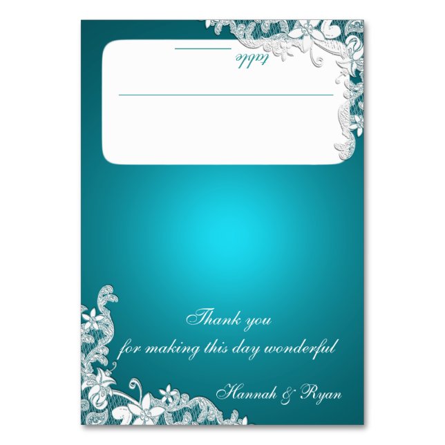 Vintage Country Lace Aqua Seating Card (Front)