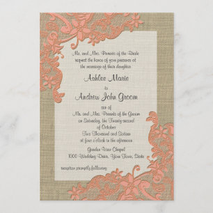 Vintage Country Lace Design Coral Invitation